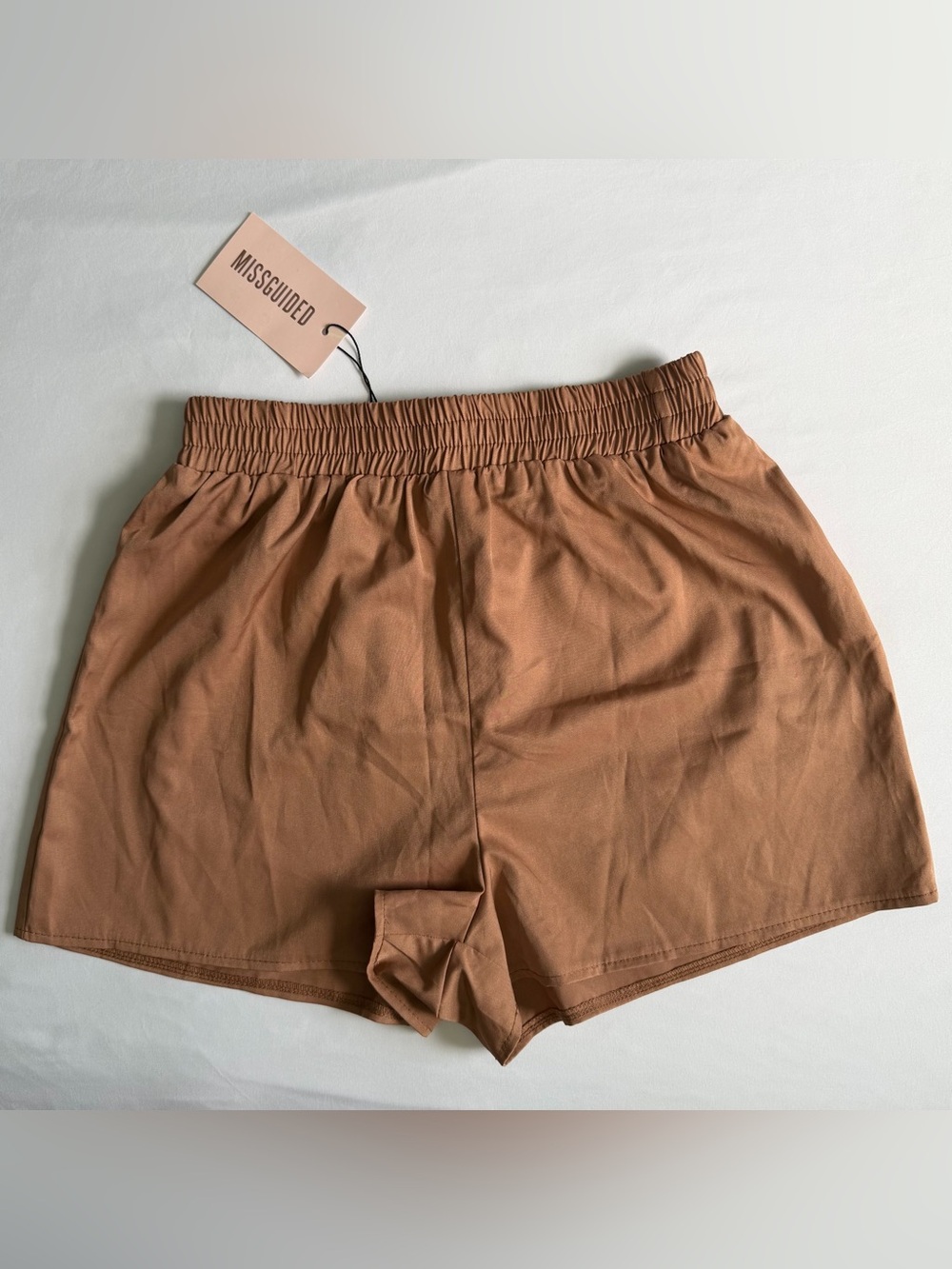Brand New With Tags Missguided Chocolate Brown Retro Summer Satin Shorts Size 4